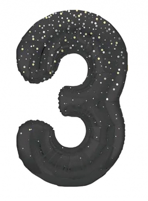 34" GLITZ 3 Black Printed Prism Foil Balloon Numeral