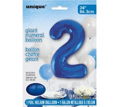 Blue Number 2 Shaped Foil Balloon 34"