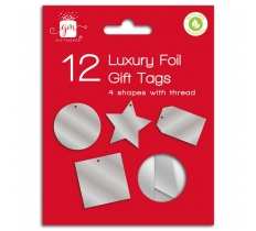 Christmas Tags 12 Foiled Silver