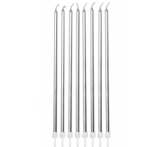 16 EXTRA TALL CANDLES METTALIC SILVER