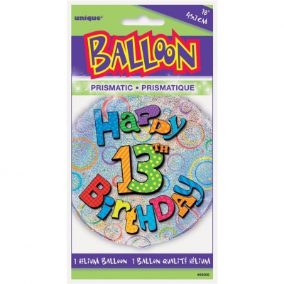 Age 13 Birthday Prism Round Foil Balloon 18"