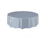Silver Solid Round Plastic Table Cover 84"