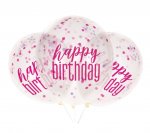 12" Glitz "Happy Birthday" Balloons With Confetti Pink 6 Pack