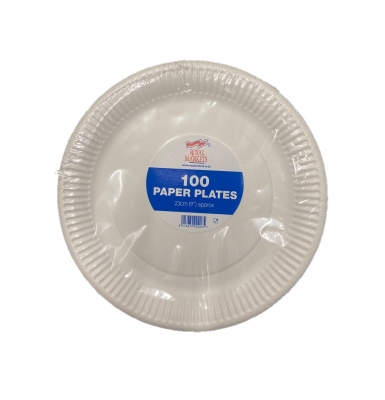 ROYAL MARKETS 23CM 9" PAPER PLATES 100 PACK