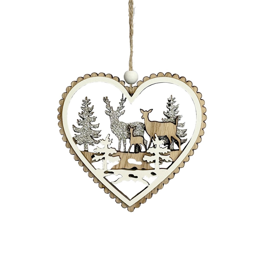 Christmas Wooden Heart Hanger 10cm - Click Image to Close