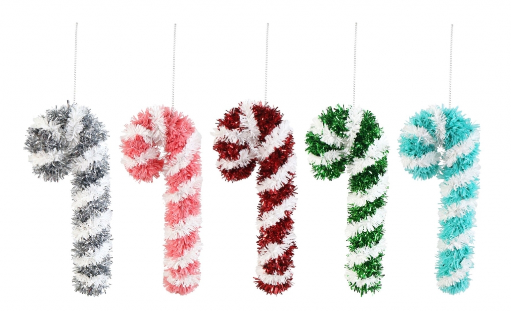 Christmas Hanging Tinsel Mini Candy Cane - Click Image to Close