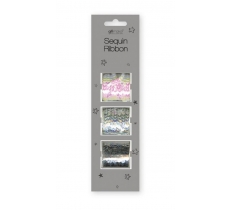 Sequin Ribbon White/ Silver/ Green 2m
