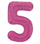 34" GLITZ 5 Pink Printed Prism Foil Balloon Numeral