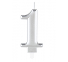 Metallic Silver Number 1 Birthday Candle