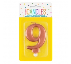 Metallic Rose Gold Number 9 Birthday Candle