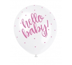 Pink "Hello Baby" 12" Latex Balloons 5 Pack