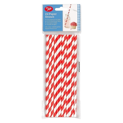 Tala Red White Striped Paper Straw 24 Pack