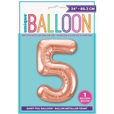 Rose Gold Number 5 Shaped Foil Balloon 34"