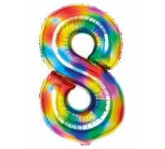 35" Large Number 8 Bright Rainbow Foil Balloon