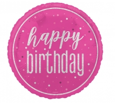 18" GLITZ Pink Happy Birthday Foil Balloon Round