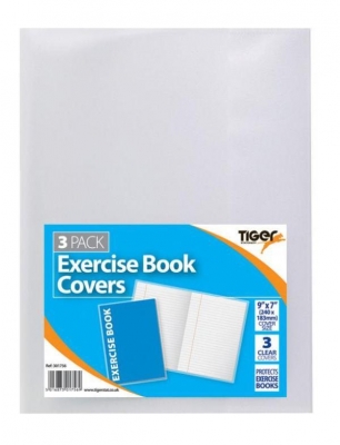 Tiger Exercise Book Cover Clear 9X7" 3 Pack