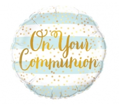 Qualatex 18" Round Foil On Your Communion Blue Stripes