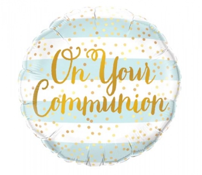 Qualatex 18" Round Foil On Your Communion Blue Stripes