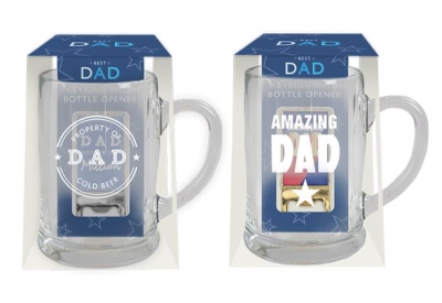 Fathers Day Small Beer Glass & Keyring Bottle Opener Set