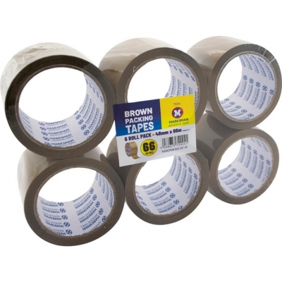 6 Roll Brown Packing Tape 48mm X 66M