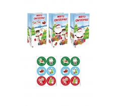 Christmas Paper Party Bags With Stickers X 12 Pack ( 16p Each )