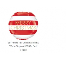 18" ROUND CHRISTMAS RED & WHITE STRIPES BALLOON
