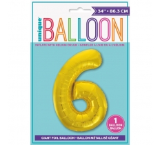 Gold Number 6 Shaped Foil Balloon 34"
