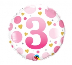 18" Pink Dots Age 3 Foil Balloon ( 1 )