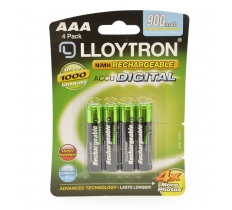 Lloytron AAA 900Mah Nimh Rechargable Batteries 4 Pack