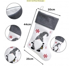 Deluxe Plush White Grey Nordic Santa Stocking 40cm X 25cm
