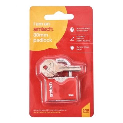 Amtech 30mm Rhombic Chrome Plated Iron Padlock