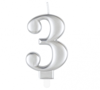 Metallic Silver Number 3 Birthday Candle