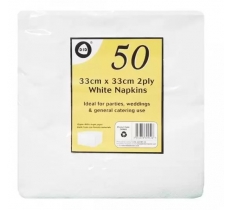 50pc 33cm x 33cm 2ply White Napkins