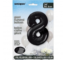 Black Number 8 Shaped Foil Balloon 34"