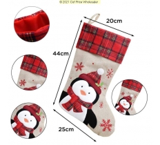 Deluxe Plush Tartan Penguin Christmas Stocking 40cm X 25cm