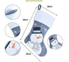 Deluxe Plush Charcoal Snowman Christmas Stocking 40cm X 25cm