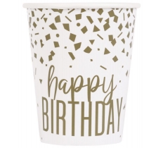 Confetti Gold Birthday 9oz Paper Cups 8 Pack