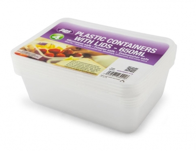 PLastic Containers & Lids Rectangle 650ml