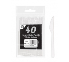 40pc Heavy Duty Plastic White Knives