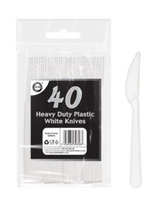 40pc Heavy Duty Plastic White Knives