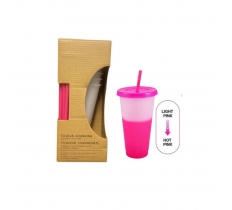 Pink 700ml Colour Changing Drinking Cup With Straw Pack of 5