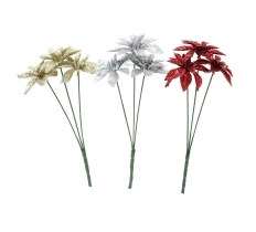 Glitter Poinsettia Bunch 25Cm 3 Heads