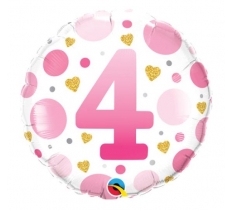 18" Pink Dots Age 4 Foil Balloon ( 1 )