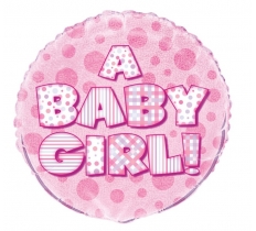 A Baby Girl Prism Round Foil Balloon 18"