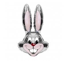 35" Silver / Grey Bunny Rabbit Head Foil Balloon Packaged