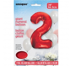 Red Number 2 Shaped Foil Balloon 34"
