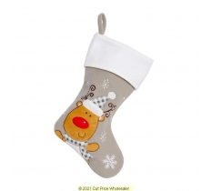 Deluxe Plush Silver White Top Reindeer Stocking 40cm X 25cm