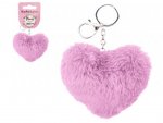 FAUX FUR HEART SHAPED POM POM KEYCHAIN