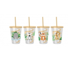 Animal Printed Plastic Cup & Swirly Straw