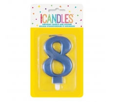 Metallic Blue Number 8 Birthday Candle